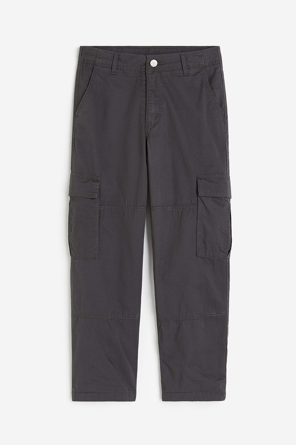 H&M Lined Cotton Cargo Trousers Dark Grey