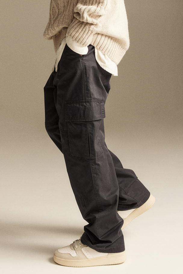 H&M Lined Cotton Cargo Trousers Dark Grey