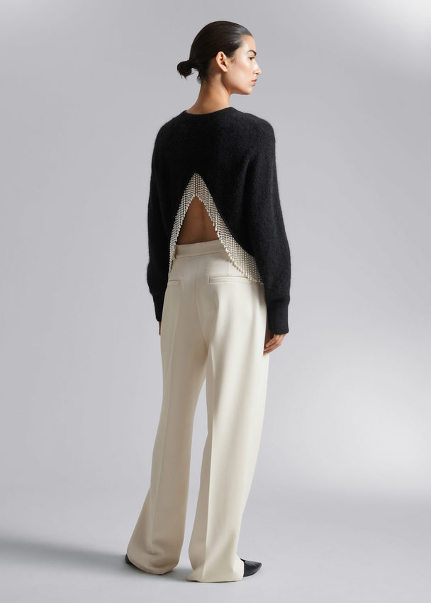 & Other Stories Pearl Fringed Cropped Jumper  Black