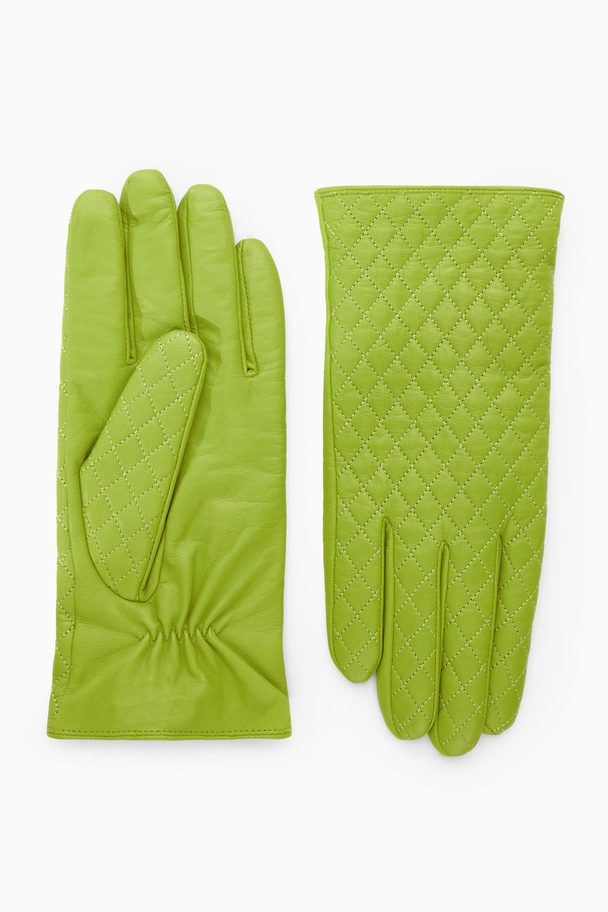 COS Diamond-quilted Leather Gloves Green