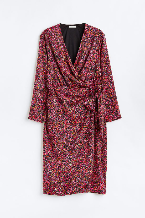 H&M H&m+ Satin Wrap Dress Red/patterned