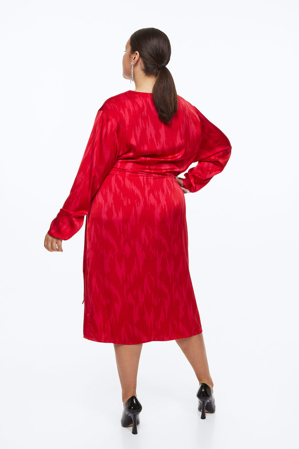 H&M H&m+ Satin Wrap Dress Red/patterned