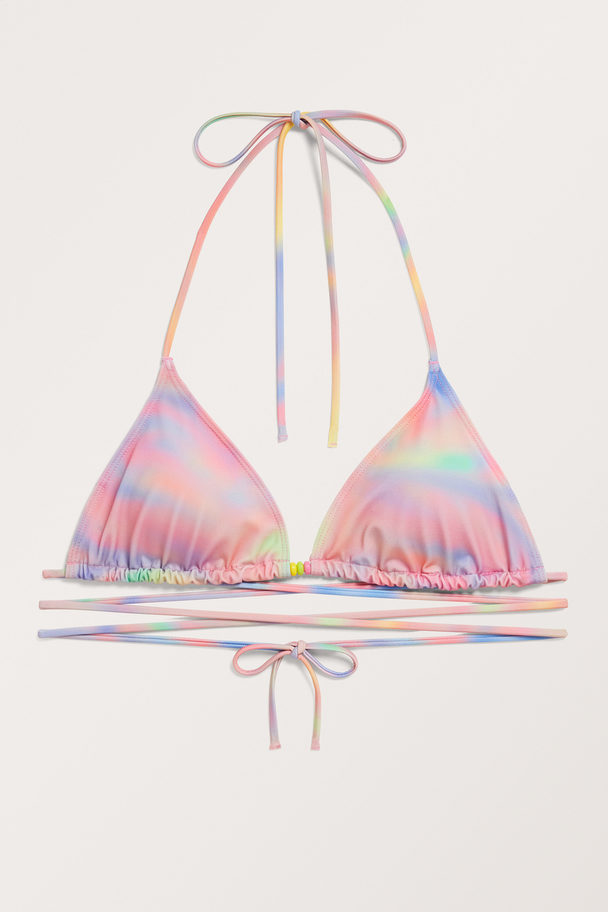 Monki Rainbow Tie Dye Strappy Triangle Bikini Top Rainbow Tie Dye