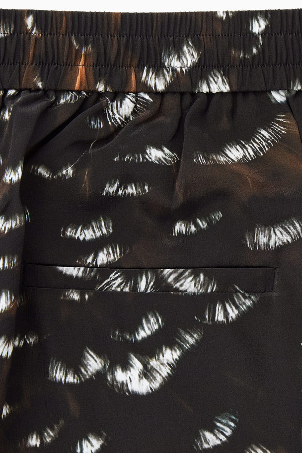 COS The Feather-print Silk Trousers Black / Feather Print