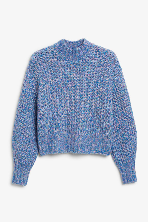 Monki Mock Neck Chunky Knit Sweater Blue & Pink Melange