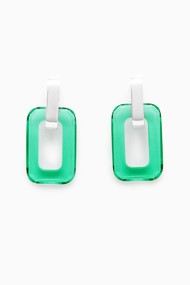 COS Glass Rectangle Drop Earrings Silver / Green