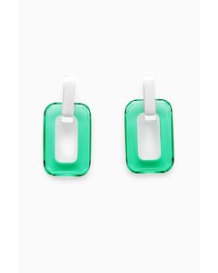 Glass Rectangle Drop Earrings Silver / Green