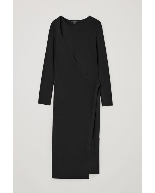 COS Asymmetric Knitted Wrap Dress Black