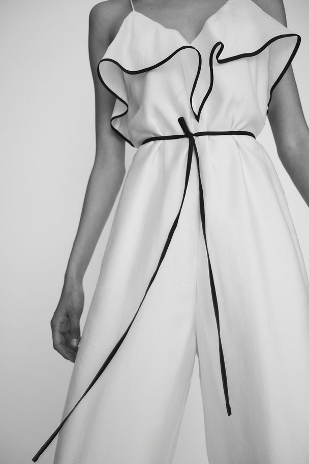 H&M Flounce-trimmed Jumpsuit White