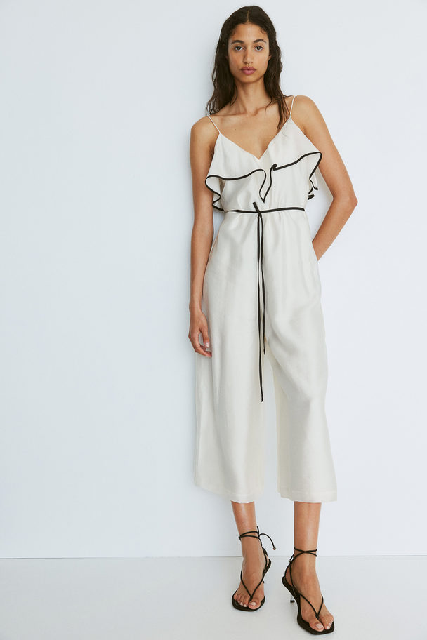 H&M Flounce-trimmed Jumpsuit White