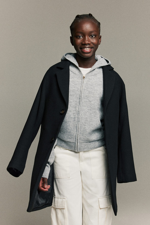 H&M Knitted Zip-through Hoodie Light Grey Marl