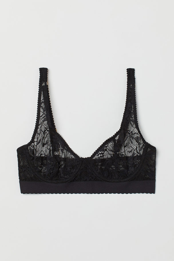 H&M Non-padded Underwired Bra Black/lace
