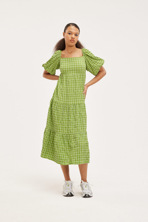 Monki Off-the-shoulder Midi Dress Green Checked