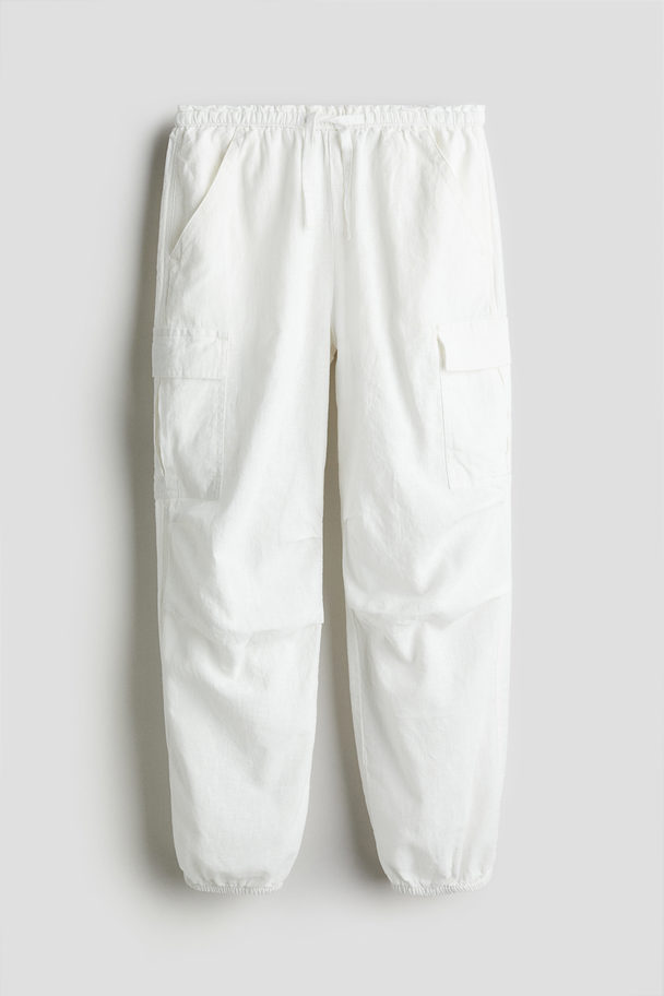 H&M Linen-blend Parachute Trousers White