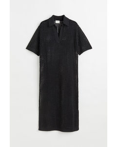 Pointelle-knit Dress Black