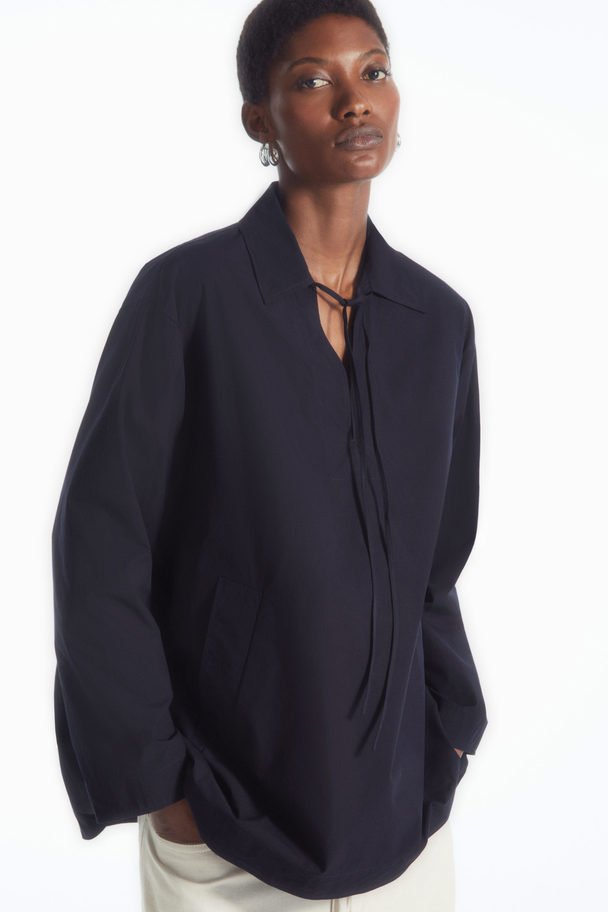 COS Tie-front V-neck Blouse Navy