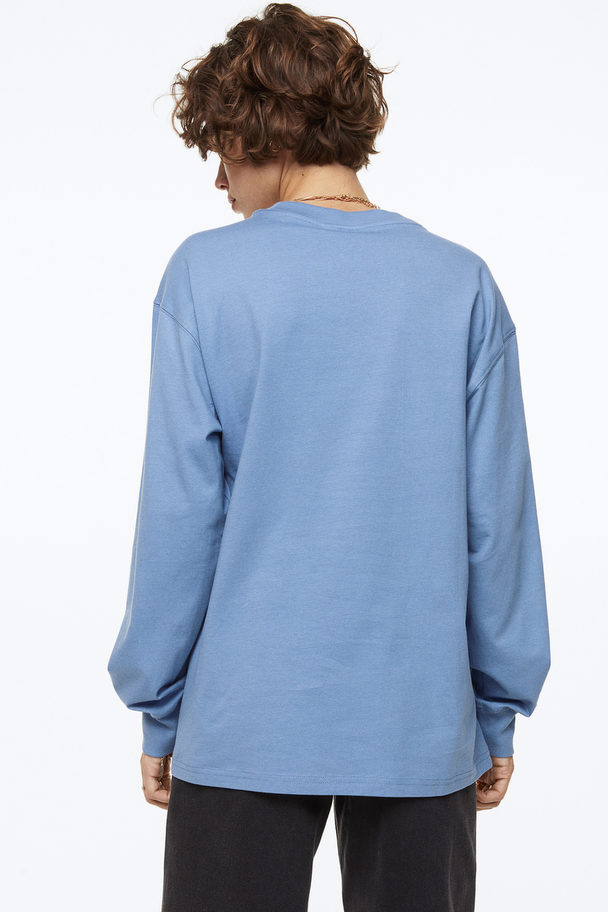 H&M Long-sleeved Printed Top Blue/ohio