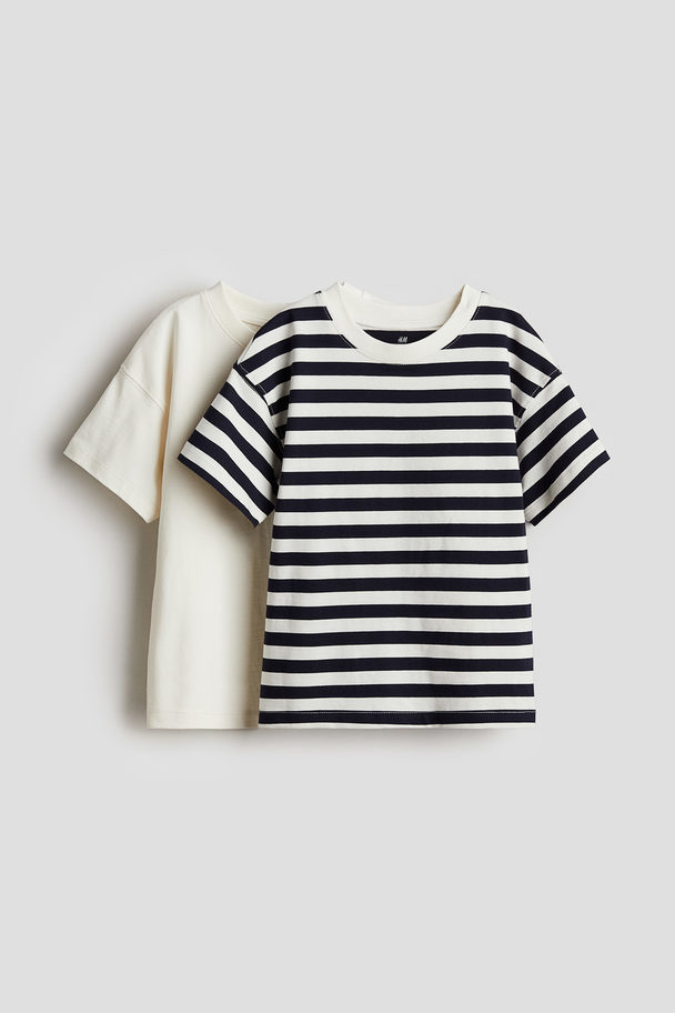 H&M 2er-Pack Oversized T-Shirts Marineblau/Gestreift