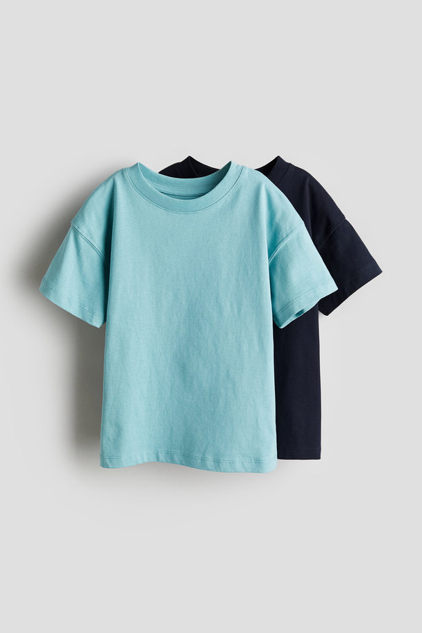 H&M 2-pak Oversized T-shirt Turkis/mørkeblå