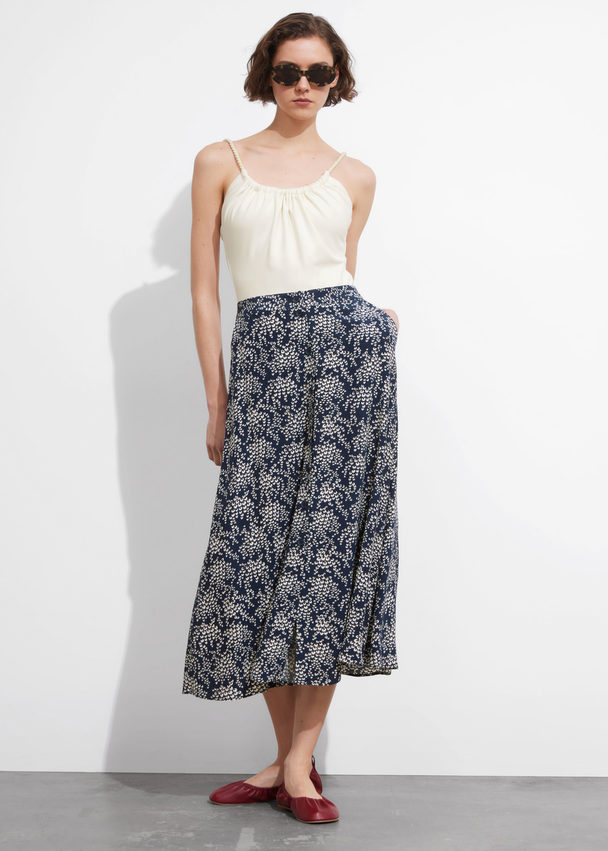 & Other Stories Buttoned A-line Midi Skirt Black Print