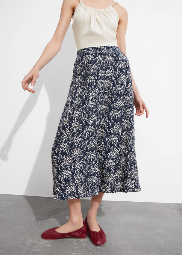 & Other Stories Buttoned A-line Midi Skirt Black Print