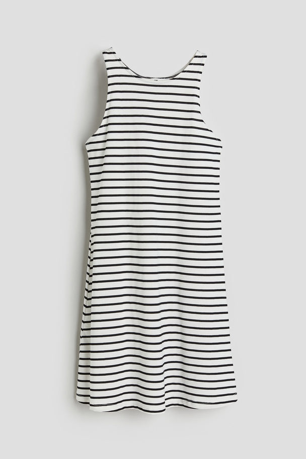 H&M Ärmelloses Jerseykleid Weiß/Schwarz gestreift