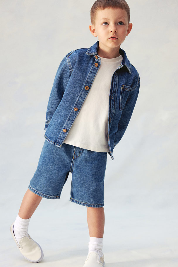 H&M Knee-length Denim Shorts Denim Blue