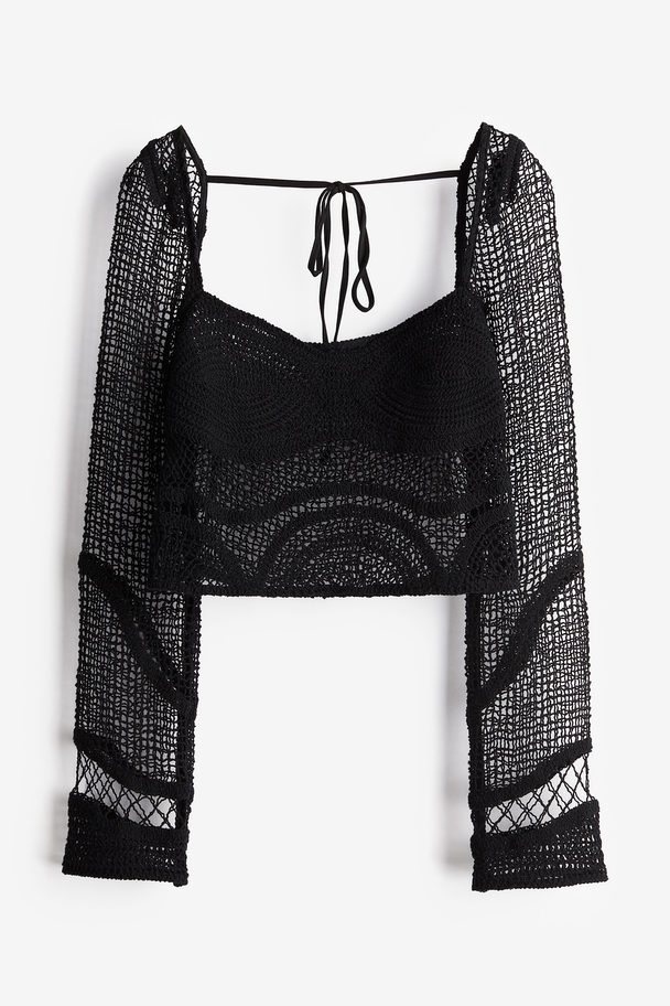 H&M Cropped Crochet-look Top Black