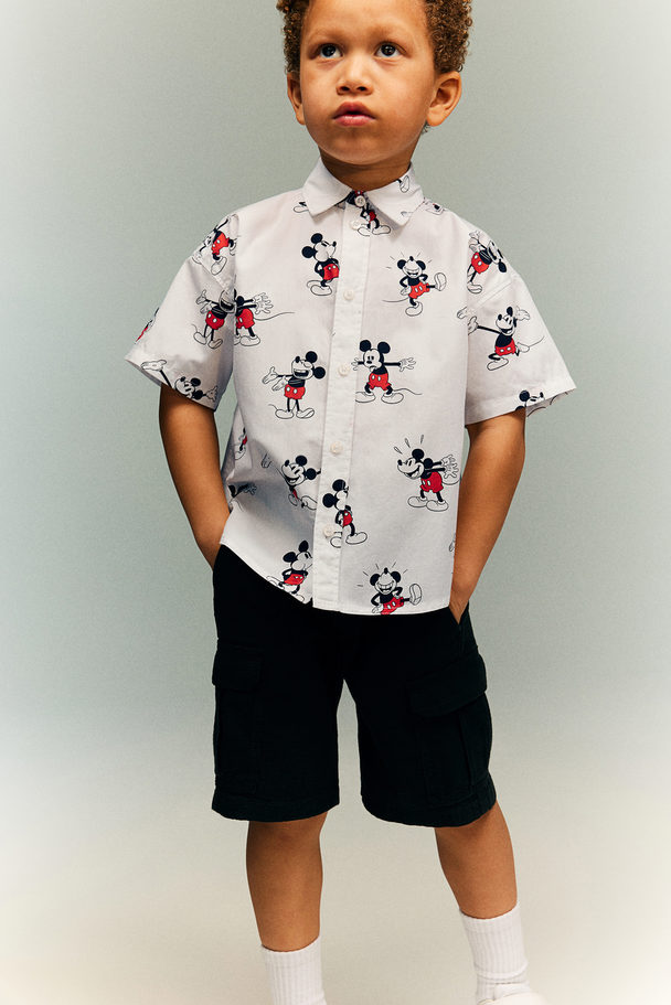 H&M Patterned Cotton Shirt White/mickey Mouse