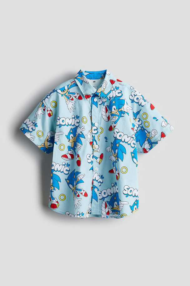 H&M Patterned Cotton Shirt Turquoise/sonic The Hedgehog
