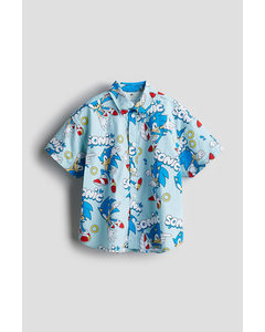 Patterned Cotton Shirt Turquoise/sonic The Hedgehog
