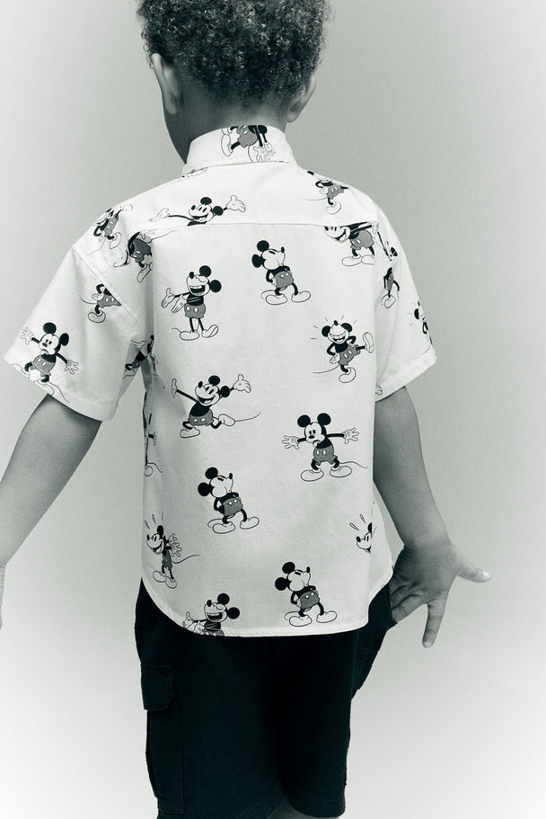 H&M Mønstret Skjorte I Bomuld Hvid/mickey Mouse