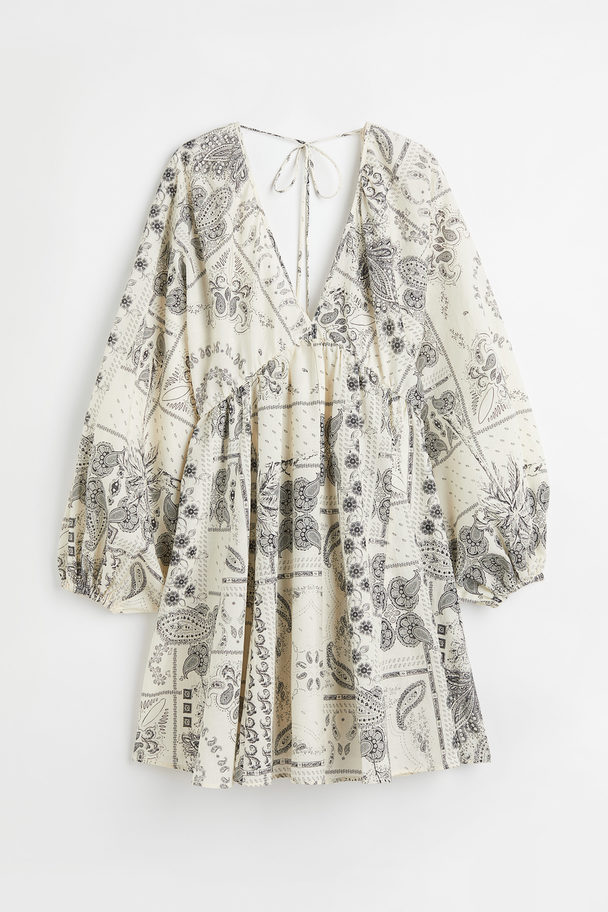 H&M Balloon-sleeved Dress Cream/paisley-patterned