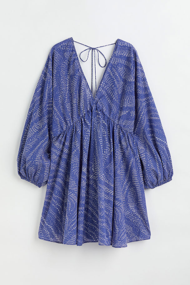 H&M Balloon-sleeved Dress Blue/patterned