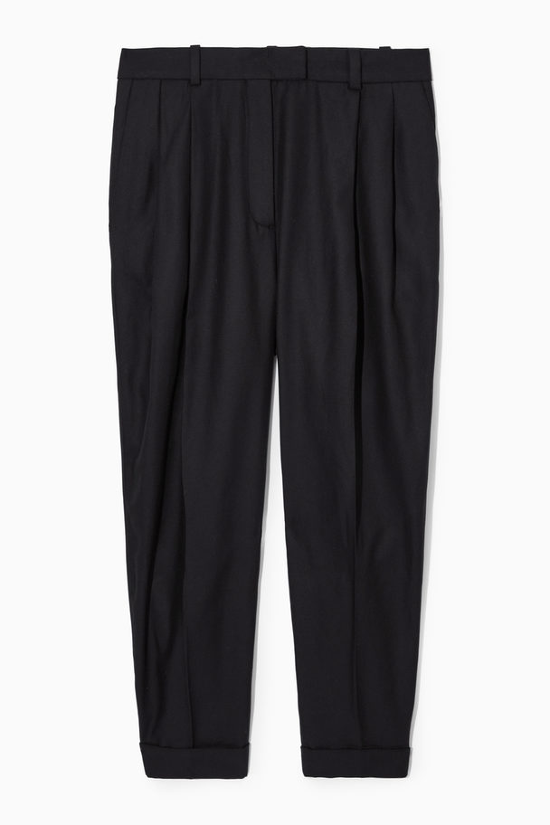 COS High-waisted Tapered Twill Trousers Black