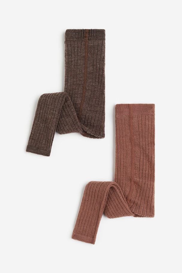 H&M 2-pack Wool-blend Footless Tights Brown/dark Brown
