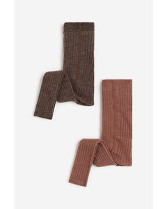 2-pack Wool-blend Footless Tights Brown/dark Brown