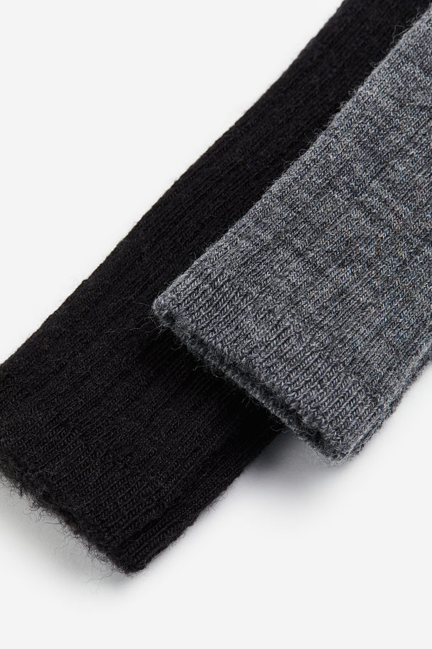 H&M 2-pack Wool-blend Footless Tights Dark Grey/black