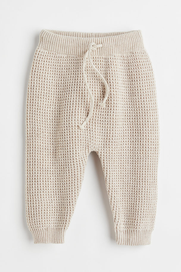 H&M Textured-knit Trousers Light Beige Marl