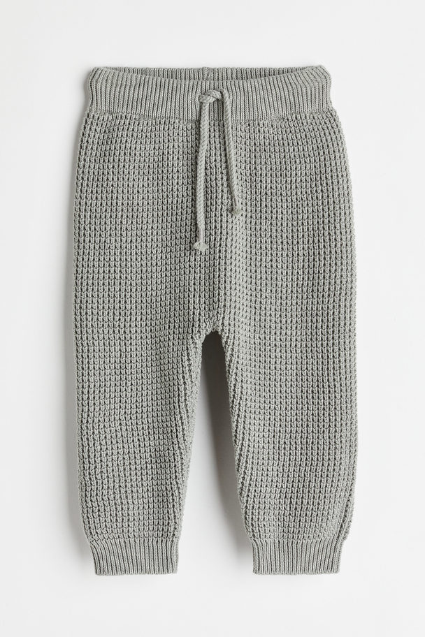 H&M Textured-knit Trousers Light Grey-green