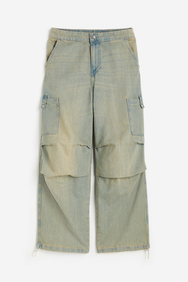 H&M Denim Parachute Trousers Beige/washed