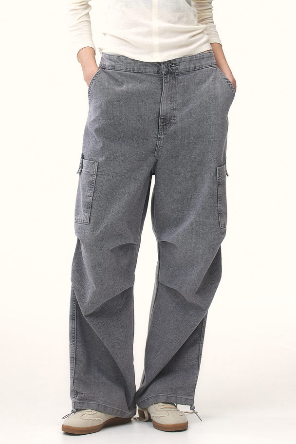 H&M Denim Parachute Trousers Light Grey