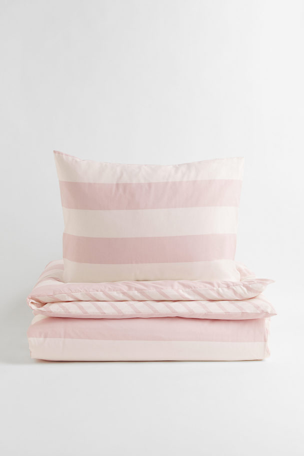 H&M HOME Single Duvet Cover Set Light Pink/striped