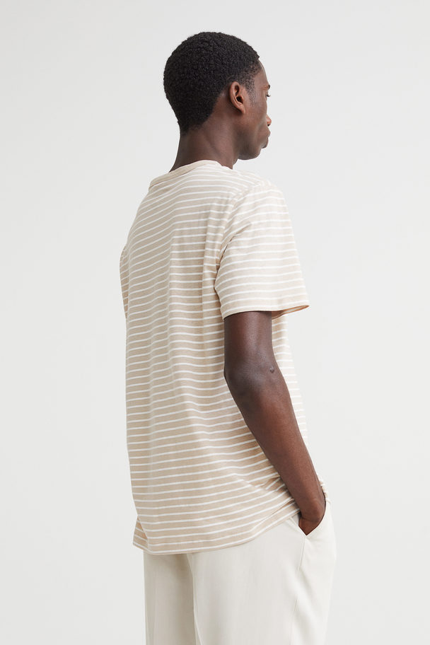 H&M Regular Fit Linen-blend T-shirt Light Beige/white Striped