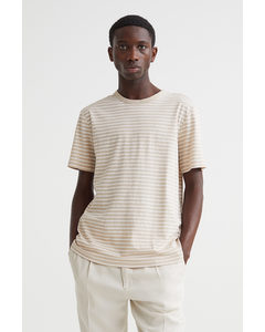 Regular Fit Linen-blend T-shirt Light Beige/white Striped