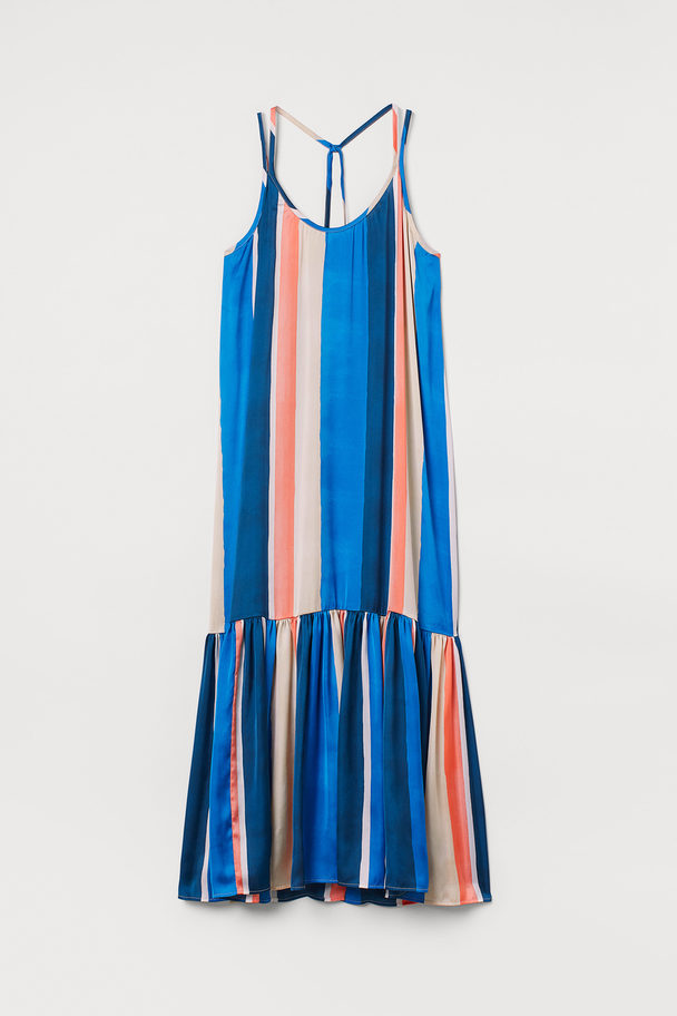 H&M Lacing-detail Maxi Dress Light Beige/blue Striped