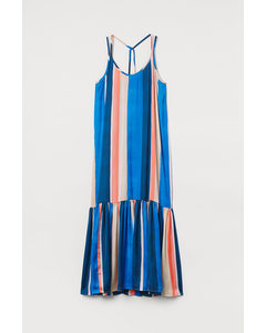 Maxi-jurk Met Strikbandjes Lichtbeige/blauw Gestreept