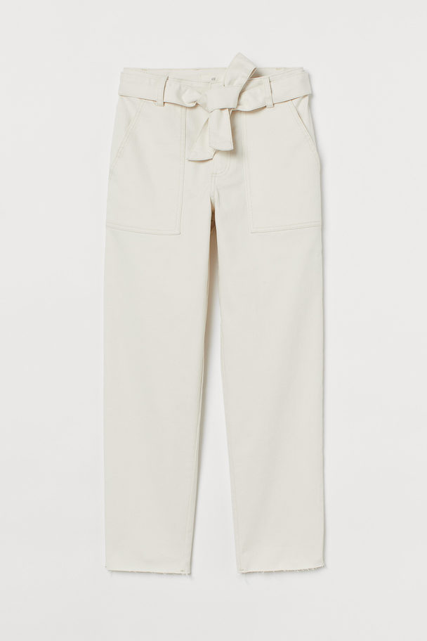 H&M Tie-belt Twill Trousers Cream