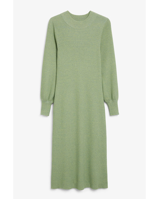 Monki Green Long Ribbed Knit Dress Green Flecked
