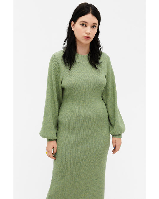 Monki Green Long Ribbed Knit Dress Green Flecked